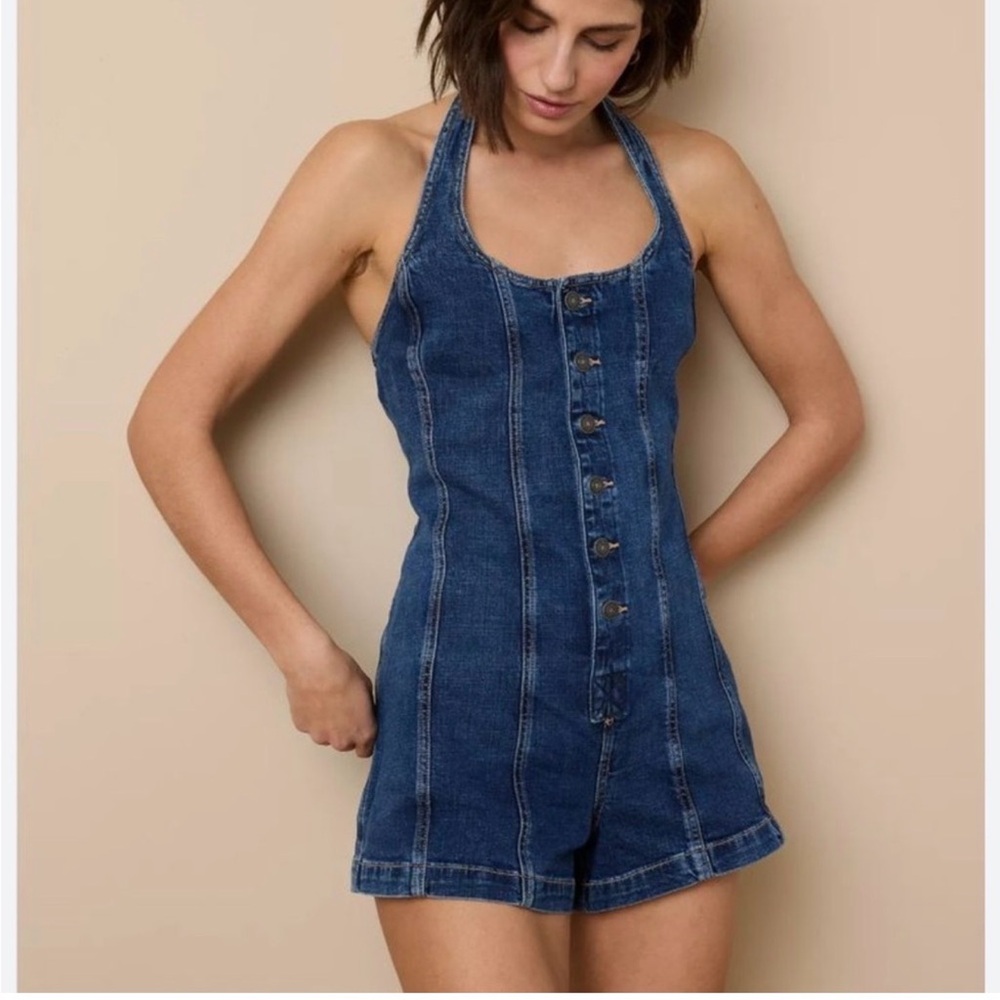American Eagle Blue Denim Halter Romper